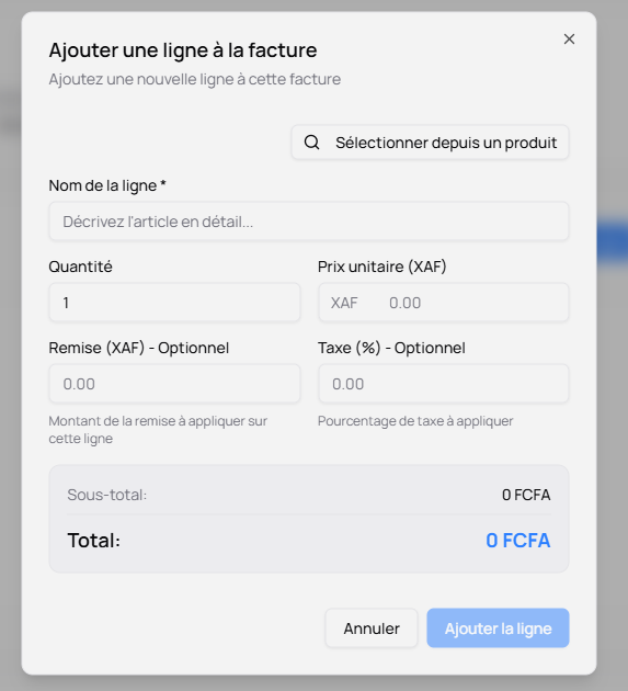 Ajouter une ligne à la facture