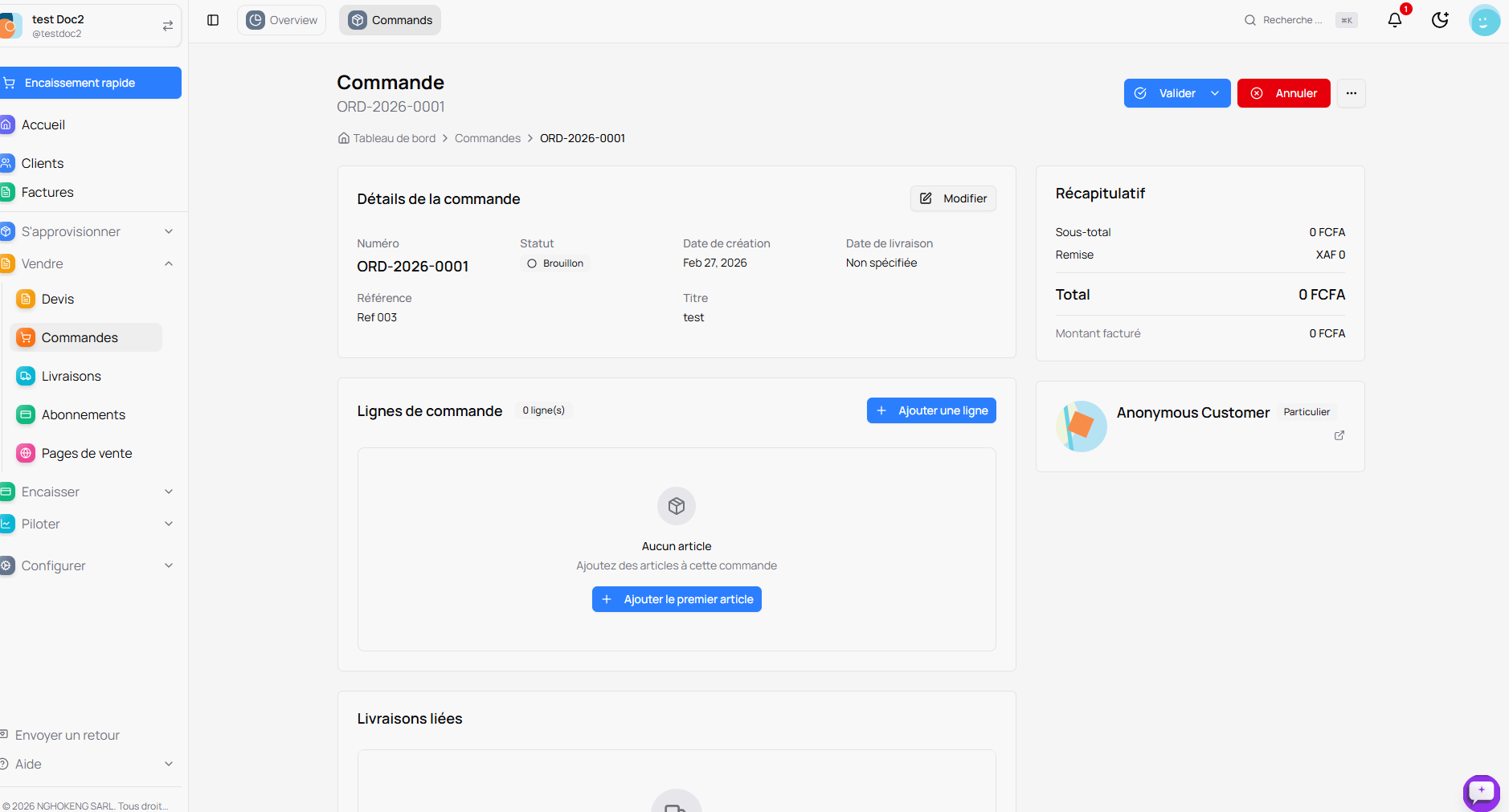 Détails de la commande