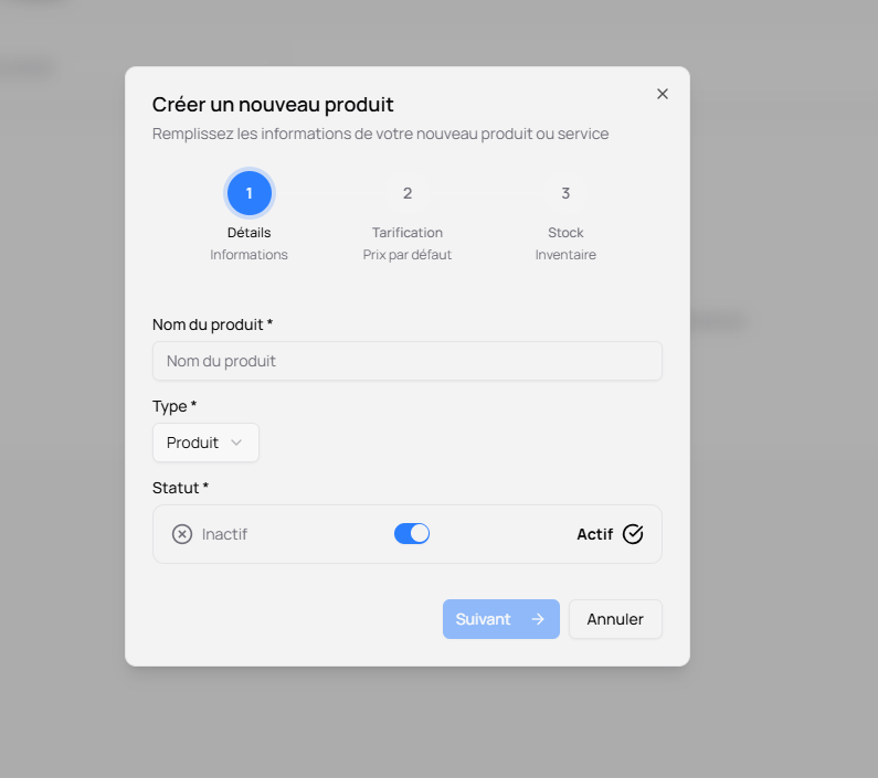 Création d'un produit