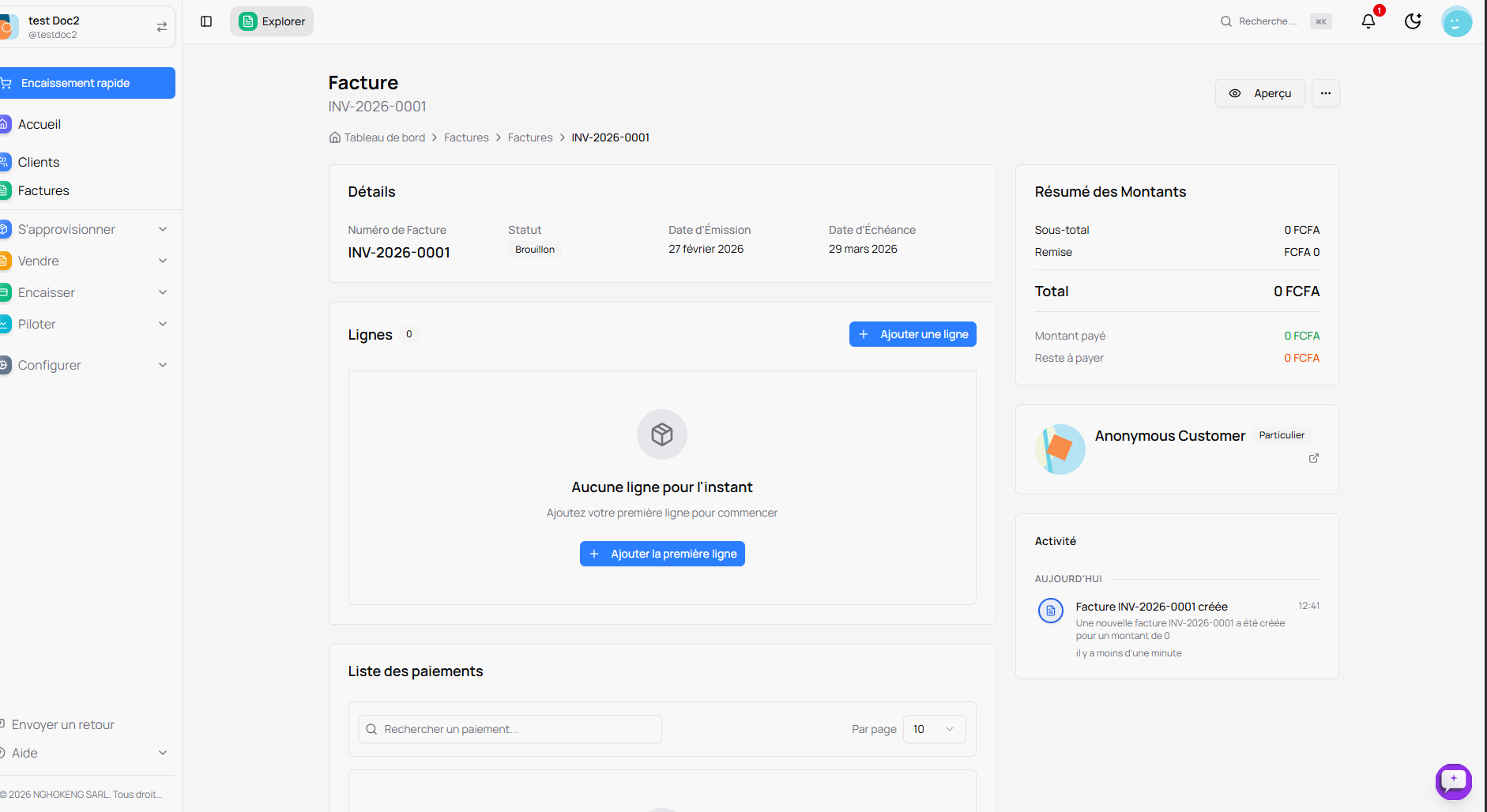 Détails de la facture